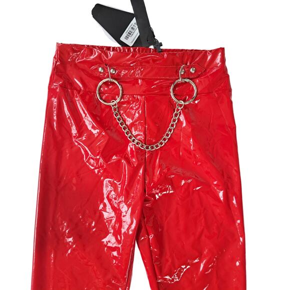 New KILLSTAR Bat B*tch Faux Patent Leather Leggings XS Shiny Red Goth Punk Rock - Picture 4 of 8